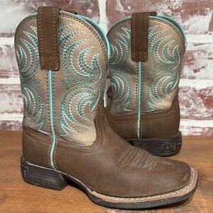 Ariat Girls' Storm Western Boot - Broad Square Toe Brown Little Girls Sz 11